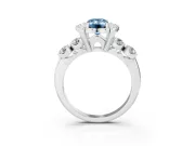 Emerald Cut Floral Engagement Ring Setting for a Fancy Blue Lab-Grown Diamond | Petal Frame and Side Stones | White Gold
