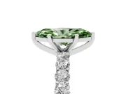 Fancy Green Marquise Cut Diamond Solitaire Ring Set in White gold with Shared Prong Pavé Band