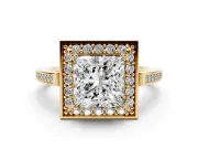 Princess Cut Halo Engagement Ring Setting | Polished Halo Rim | Yellow Gold