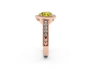 Fancy Yellow Heart Cut Diamond Halo Ring Set in Rose gold with Round Accent Halo, Pavé Band and Prong Setting