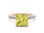 Princess Cut Pave Solitaire Engagement Ring Setting for a Fancy Yellow Lab-Grown Diamond | Slim Band | Rose Gold