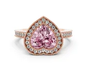 Heart-Shaped Double Milgrain Halo Engagement Ring Setting for a Fancy Pink Lab-Grown Diamond | Pave Band | Rose Gold