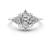 Asscher Cut Vintage Cluster Engagement Ring Setting | Beaded Edges | Platinum