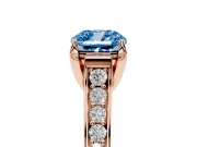 Fancy Blue Cushion Cut Diamond Solitaire Pavé Engagement Ring Set in Rose gold with Prong Setting