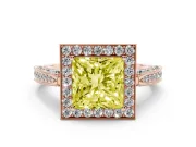 Princess Cut Milgrain Halo Engagement Ring Setting for a Fancy Yellow Lab-Grown Diamond | Side Stones | Rose Gold