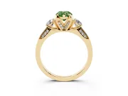 Pear-Shaped Hidden Halo Three Stone Engagement Ring Setting for a Fancy Green Lab-Grown Diamond | Yellow Gold