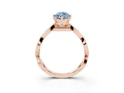Fancy Blue Marquise Cut Diamond Twist Band Solitaire Ring Set in Rose gold with Leaf Prong Setting and Accent Stones