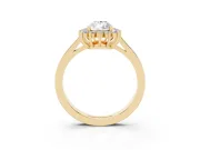 Pear Cut Diamond Halo Ring Set in Yellow gold with Round Halo and Smooth Solitaire Band