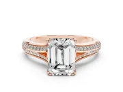 Emerald Cut Pave Split Shank Engagement Ring Setting | Double Claw Prongs | Rose Gold