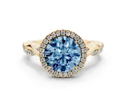 Round Twist Halo Engagement Ring Setting for a Fancy Blue Lab-Grown Diamond | Yellow Gold