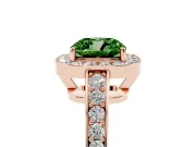 Fancy Green Cushion Cut Diamond Halo Pavé Engagement Ring Set in Rose gold with Bezel Setting