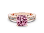 Cushion Cut Vintage Pavé Engagement Ring Setting for a Fancy Pink Lab-Grown Diamond | Rose Gold