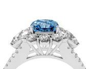 Fancy Blue Radiant Cut Diamond Halo Split Shank Engagement Ring Set in Silver with Prong-Held Center Stone