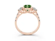 Fancy Green Cushion Cut Diamond Three-Stone Ring Set in Rose gold with Pavé Band