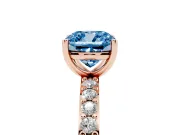 Fancy Blue Cushion Cut Diamond Solitaire Set in Rose gold with Round Pavé Band and Prong Setting