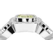 Cushion Cut Three Stone Halo Engagement Ring Setting for a Fancy Yellow Lab-Grown Diamond | Bezel Set | Sterling Silver