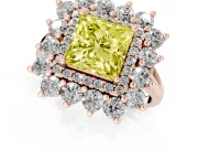 Princess Cut Floral Double Halo Engagement Ring Setting for a Fancy Yellow Lab-Grown Diamond | Plain Band | Rose Gold