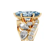 Fancy Blue Marquise Cut Diamond Halo Ring Set in Yellow gold with Marquise and Pavé Band in Prong Setting
