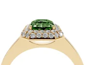 Fancy Green Emerald Cut Diamond Halo Engagement Ring Set in Yellow gold with Solitaire Band and Prong Setting