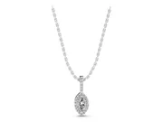 Marquise Lab-Grown Diamond Pavé Halo Pendant Necklace | Slim Pavé Bail | White Gold