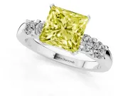 Fancy Yellow Princess Cut Diamond Five-Stone Prong Set Engagement Ring Set in Platinum with Channel Band