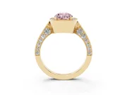 Oval Milgrain Halo Engagement Ring Setting for a Fancy Pink Lab-Grown Diamond | Side Stones | Yellow Gold
