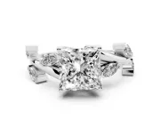 Princess Cut Twisted Vine Engagement Ring Setting | Marquise Side Stones | White Gold