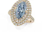 Marquise Double Halo Engagement Ring Setting for a Fancy Blue Lab-Grown Diamond | Pave Shoulders | Yellow Gold