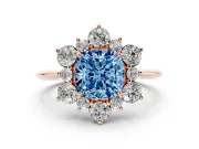 Cushion Cut Cluster Halo Engagement Ring Setting for a Fancy Blue Lab-Grown Diamond | Rose Gold