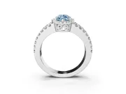Fancy Blue Marquise Cut Diamond Halo Ring Set in Platinum with Pavé Split Shank and Prong Setting