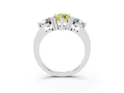 Fancy Yellow Marquise Cut Diamond Three-Stone Ring Set in White gold with Prong Setting and Classic Band