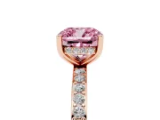 Fancy Pink Cushion Cut Diamond Pavé Band Ring Set in Rose gold with Prong-Set Center Stone