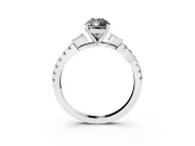 Fancy Black Pear Cut Diamond Solitaire Leaf-Inspired Ring Set in White gold with Pavé Band and Prong Setting