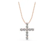 Round Lab-Grown Diamond Cross Pendant Necklace | All-Stone Cross | Rose Gold