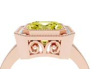 Fancy Yellow Asscher Cut Diamond Halo Ring Set in Rose gold with Pavé Band and Milgrain-Edged Prongs