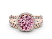 Round Halo Engagement Ring Setting for a Fancy Pink Lab-Grown Diamond | Split Shank | Rose Gold