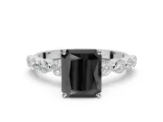 Radiant Cut Graduated Side Stone Engagement Ring Setting for a Black Center | Sterling Silver
