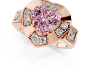 Fancy Pink Heart Cut Diamond Milgrain Halo Ring Set in Rose gold with Split Shank