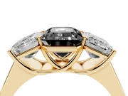 Fancy Black Emerald Cut Diamond Three-Stone Ring Set in Yellow gold with Plain Polished Band