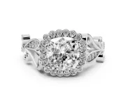 Cushion Cut Vintage Leaf Halo Engagement Ring Setting | Graduated Vine Shank | Platinum