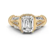 Emerald Cut Diamond Vintage-Inspired Milgrain Ring Set in Yellow gold with Accent Split Shank