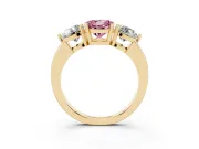 Round Three Stone Engagement Ring Setting for a Fancy Pink Lab-Grown Diamond | Large Round Side Stones | Yellow Gold