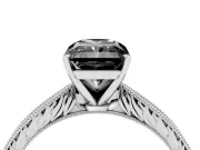 Fancy Black Radiant Cut Diamond Solitaire Milgrain Engraved Band Set in White gold with Prong Setting