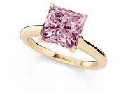 Princess Cut Cathedral Engagement Ring Setting for a Fancy Pink Lab-Grown Diamond | Yellow Gold