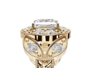 Princess Cut Vintage Floral Halo Engagement Ring Setting | Engraved Milgrain Band | Yellow Gold