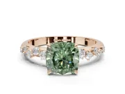 Cushion Cut Graduated Solitaire Engagement Ring Setting for a Fancy Green Lab-Grown Diamond | Rose Gold
