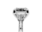 Emerald Cut Hidden Halo Three Stone Engagement Ring Setting | Pave Gallery | Platinum