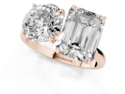 Round Cut and Emerald Cut Toi Moi Ring Set in Rose gold with Prong Setting