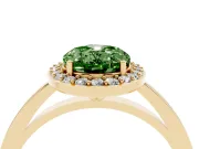 Fancy Green Oval Cut Diamond Halo Ring Set in Yellow gold with Solitaire Band and Prong Setting