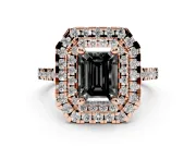 Emerald Cut Double Halo Engagement Ring Setting for a Black Center | Pavé Shoulders | Rose Gold